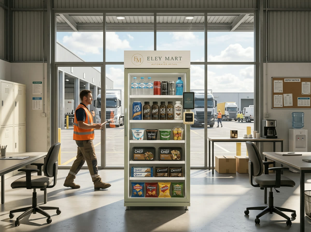 Eley Mart smart fridge in a transport and logistics depot crew room